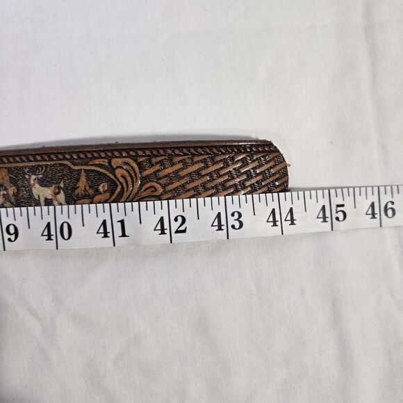BELT Deer Basket Weave Embossed Brown Leather Western Belt - Size 34 To 41.  44" - Picture 9 of 15